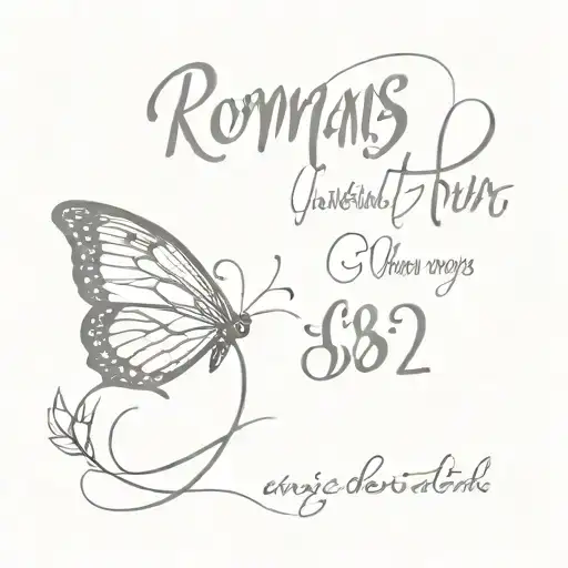 Romans 8:28 Bible verse with a butterfly tattoo design idea
