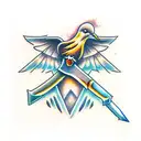 a sword crossing a dove tattoo design idea