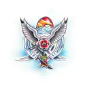 a sword crossing a dove tattoo design idea