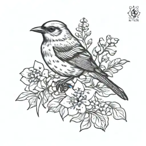forget me not flowers and red robin bird tattoo design idea