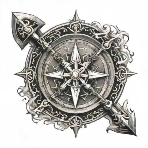 norse compass with hatchets in an X tattoo design idea