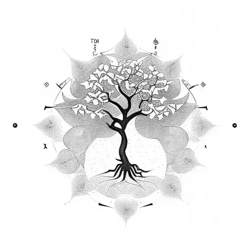 An astrology-inspired tattoo of a money tree with zodiac symbols as leaves tattoo design idea