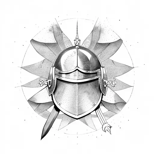 medieval longsword and helmet tattoo design idea