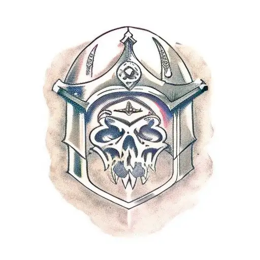 medieval long sword and helmet tattoo design idea