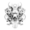 Three headed hell hound biting chain tattoo design idea