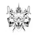Three headed hell hound biting chain tattoo design idea