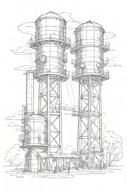 water towers and welding torch tattoo design idea