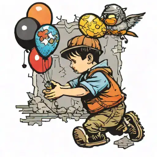 banksy balloon boy but balloon is autism puzzle tattoo design idea