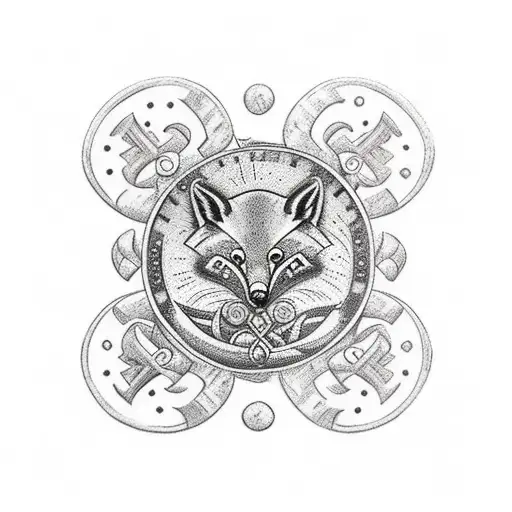 vegvisir, vulknut, fox, Nordic axes tattoo design idea