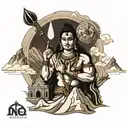 shiva with Kedarnath temple and mount Kailash behind tattoo design idea