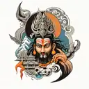 shiva with Kedarnath temple and mount Kailash behind tattoo design idea