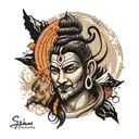 shiva with Kedarnath temple and mount Kailash behind tattoo design idea