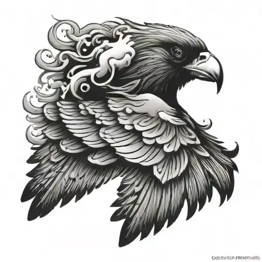 smoke crow flying tattoo design idea
