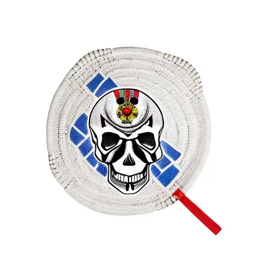 A disc golf basket with a skull and crossbones flag tattoo design idea