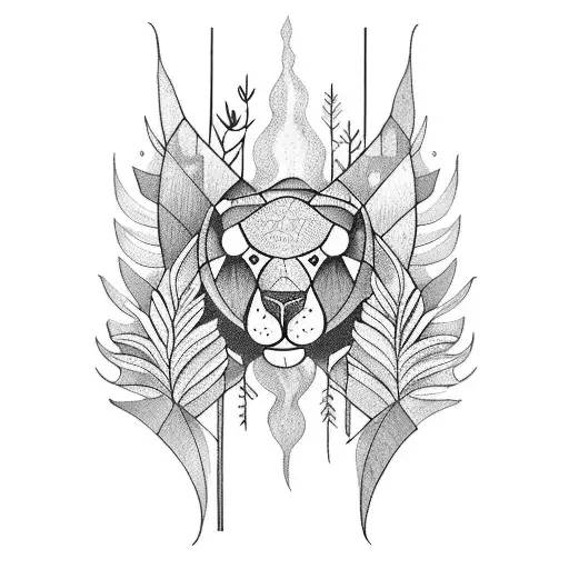 A mystical blackwork tattoo of a lush rainforest with exotic plants and animals tattoo design idea