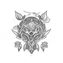 An intricately designed blackwork tattoo of a lush tropical rainforest with a hidden waterfall, wrapping around the forearm. tattoo design idea