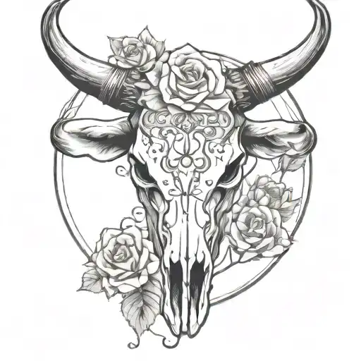 Create me a black and white sleeve tattoo with a bull skull  tattoo design idea