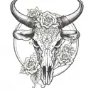 Create me a black and white sleeve tattoo with a bull skull  tattoo design idea