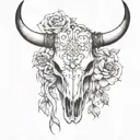 Create me a black and white sleeve tattoo with a bull skull  tattoo design idea