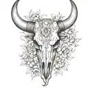 Create me a black and white sleeve tattoo with a bull skull  tattoo design idea
