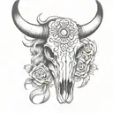 Create me a black and white sleeve tattoo with a bull skull  tattoo design idea