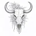 black and white rustic line work bull skull sleeve tattoo with full desert background and tumble weed  tattoo design idea