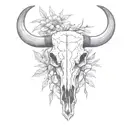 black and white rustic line work bull skull sleeve tattoo with full desert background and tumble weed  tattoo design idea