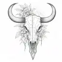 black and white rustic line work bull skull sleeve tattoo with full desert background and tumble weed  tattoo design idea