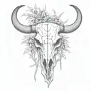 black and white rustic line work bull skull sleeve tattoo with full desert background and tumble weed  tattoo design idea