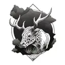 Create me a black and white sleeve tattoo that has a bull skull and a desert setting with a tumble weed  tattoo design idea