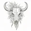 black and white rustic line work bull skull sleeve tattoo with full desert background and tumble weed  tattoo design idea