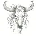 black and white rustic line work bull skull sleeve tattoo with full desert background and tumble weed  tattoo design idea