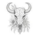 black and white rustic line work bull skull sleeve tattoo with full desert background and tumble weed  tattoo design idea