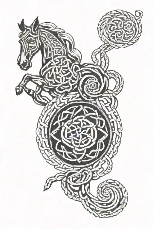 ukranian trad pattern, norse style horse knot, celtic rope pattern, seed of life pattern tattoo design idea