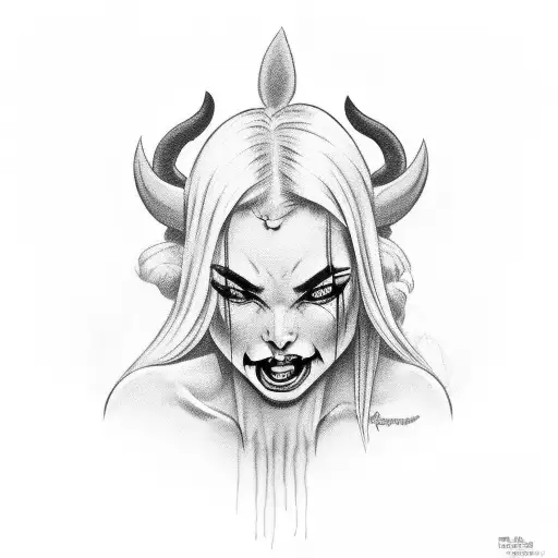 devil woman pin up crying tattoo design idea