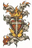 burning heart of Jesus tattoo design idea