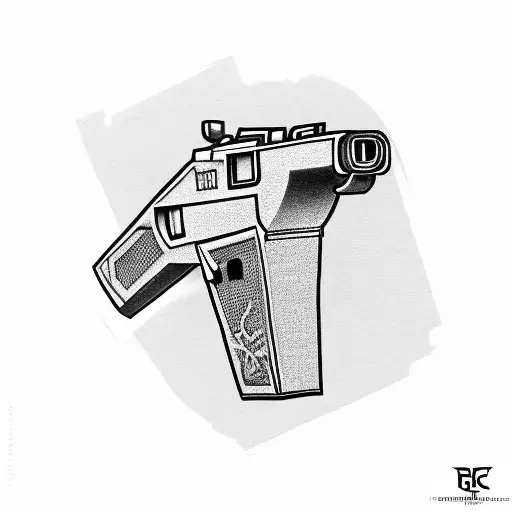 Rap-themed Glock with extended magazine tattoo design idea