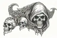 grim reaper holding a skull in hand tattoo design idea