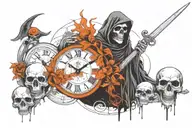 grim reaper holding a clock and a skull tattoo design idea
