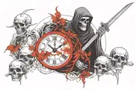 grim reaper holding a clock and a skull tattoo design idea