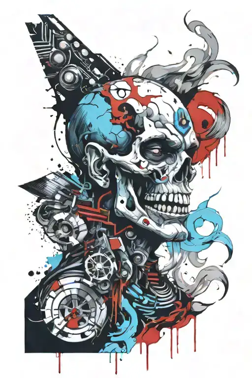 Monster, smoke, cyan gem, fade, black grey style tattoo design idea