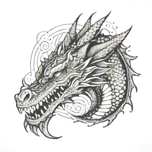 A mystical dragon inspired by Mister Haku from Ghibli films, incorporating elements of blackwork and dotwork tattoo design idea