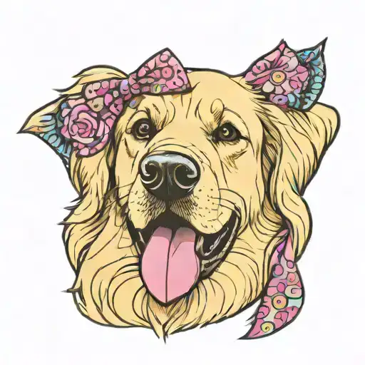 golden retriever wearing Minnie ears just two eyes" tattoo design idea