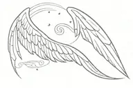 Draw me a sun underneath, write Sunny and on the sides angel wings tattoo design idea
