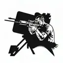 A camera man filming a sports event, with a subtle bow and arrow hidden in the background, reflecting the client's profession and interests tattoo design idea