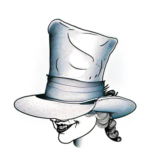  "Her Hatter" in text with the mad hatter's hat siting on the second H tattoo design idea