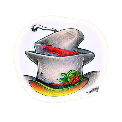 Text: "Her Hatter" with the mad hatter's hat siting on the second H tattoo design idea