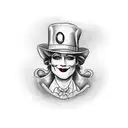 Text: "Her Hatter" with the mad hatter's hat siting on the second H tattoo design idea