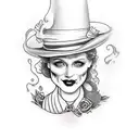 Text: "Her Hatter" with the mad hatter's hat siting on the second H tattoo design idea