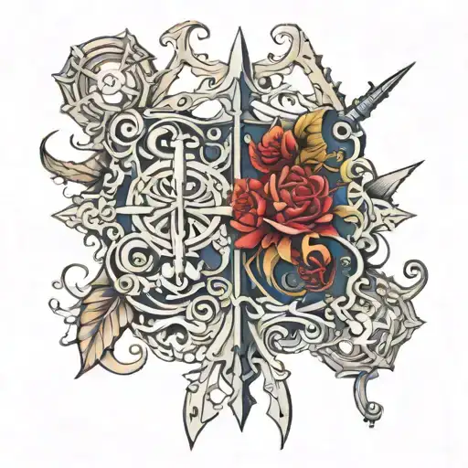 two rulers crossed over tattoo design idea